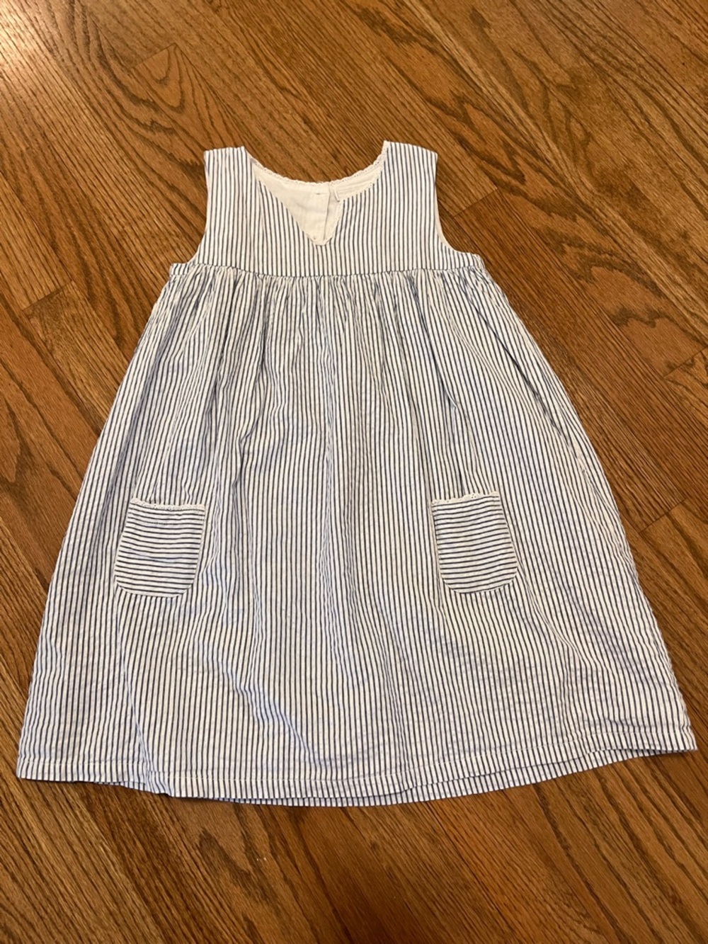 Striped Sleeveless A-Line Kids Dress in Blue and White